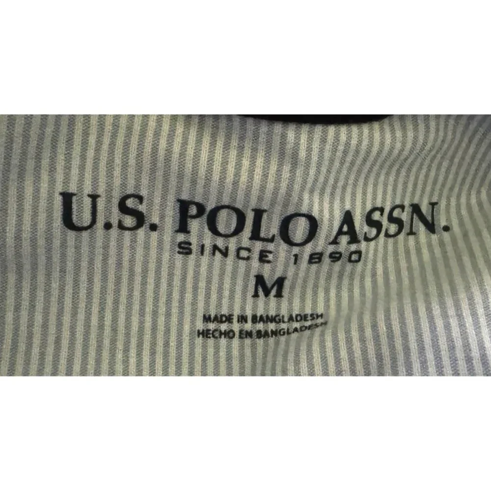 U.S. Polo Assn. Men's Polo Shirt Medium Blue White Stripes Palm‎ Trees